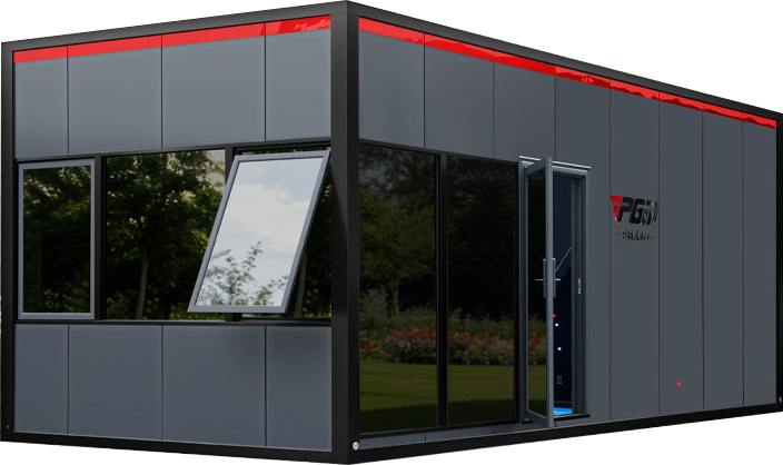 Manufacturer illustration of the MTKC001 rectangular golf simulator capsule and interior options