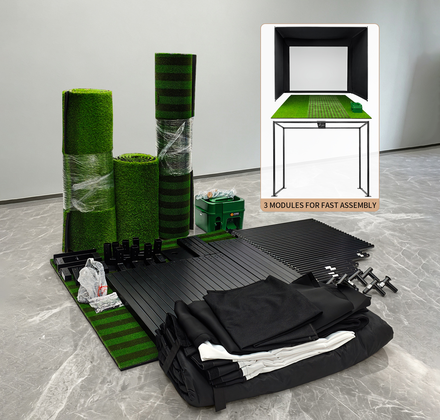 Supplied enclosure frame, screen fitting and floor assembly references